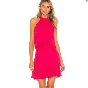 krisa Asymmetrical Flare Halter Mini Dress